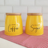 Kit 2 Latas Coffee e Sugar 800ml Potes para Açúcar e Café em Aço e Bambu Sunshine Yoi Mostarda